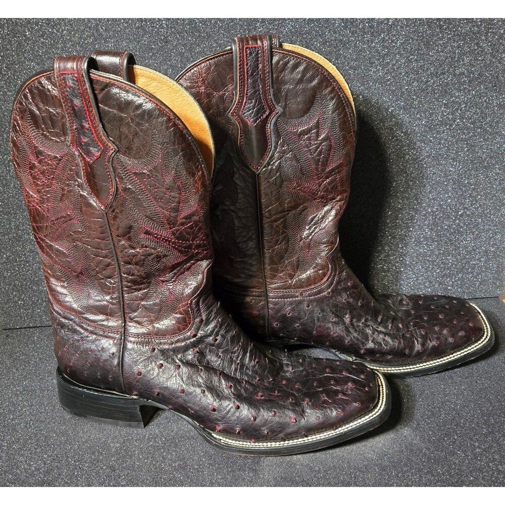 Stetson Ozzy Ostrich Square Toe Cowboy Boots Red Black Made In Mexico Men's 12D